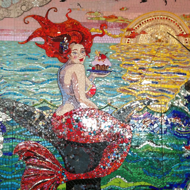 kalk bay cafe mermaid and cupcake mosaic