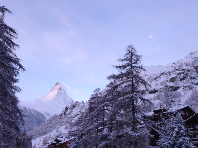 matterhorn and the moon in the morning light