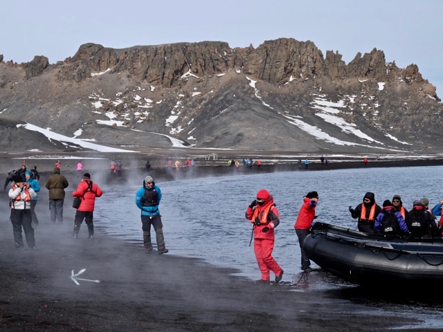 landing on the steaming black sand beach at Deception Island